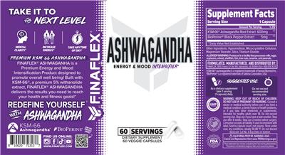 FINAFLEX Ashwagandha source label used in the packaging illustration