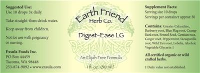 Earth Friend Herb Co. Digest-Ease LG source label used in the packaging illustration