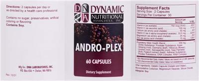 DNA Dynamic Nutritional Associates Andro-Plex source label used in the packaging illustration