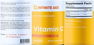Infinite Age Vitamin C source label used in the packaging illustration