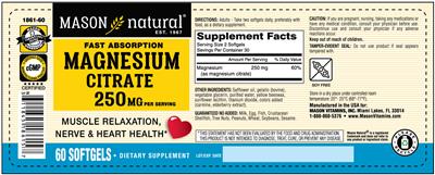 Mason Natural Fast Absorption Magnesium Citrate 250 mg source label used in the packaging illustration