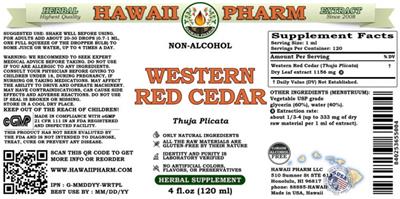 Hawaii Pharm Western Red Cedar Non-Alcohol product packaging