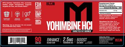 MTS Nutrition Yohimbine HCl source label used in the packaging illustration