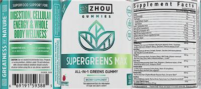 ZHOU Supergreens Max Raspberry Natural Flavor source label used in the packaging illustration