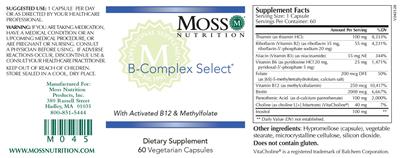 Moss Nutrition B-Complex Select source label used in the packaging illustration