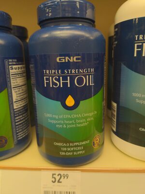 GNC Triple Strength Fish Oil source label used in the packaging illustration