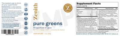 Zenith Labs Pure Greens source label used in the packaging illustration