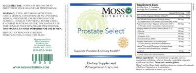 Moss Nutrition Prostate Select source label used in the packaging illustration