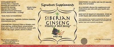 Signature Supplements Siberian Ginseng 440 mg product packaging
