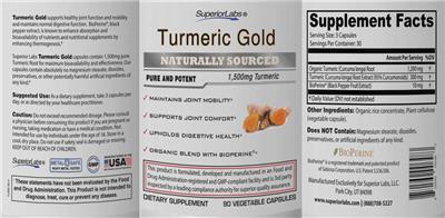 SuperiorLabs Turmeric Gold 1500 mg source label used in the packaging illustration