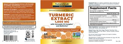 Nature's Lab Gold Turmeric Extract 1000 mg source label used in the packaging illustration