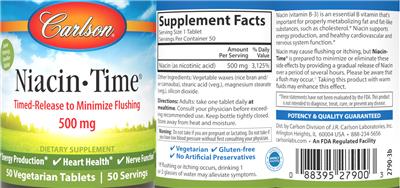 Carlson Niacin-Time 500 mg source label used in the packaging illustration