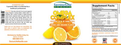 SeniorLife Health Omega Complex Lemon and Orange Flavor source label used in the packaging illustration