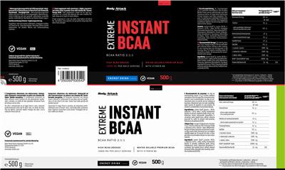 Body Attack Sports Nutrition Extreme Instant BCAA Energy Drink Flavour source label used in the packaging illustration