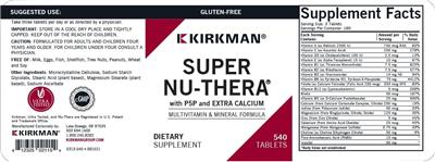 Kirkman Super Nu-Thera with P5P and Extra Calcium source label used in the packaging illustration