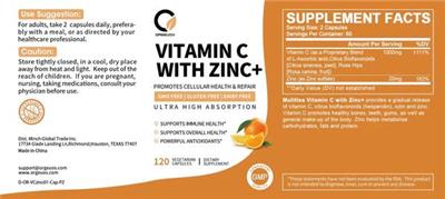 O Orgeuos Vitamin C with Zinc+ source label used in the packaging illustration