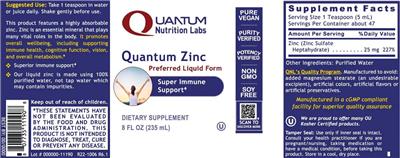 Quantum Nutrition Labs Quantum Zinc source label used in the packaging illustration