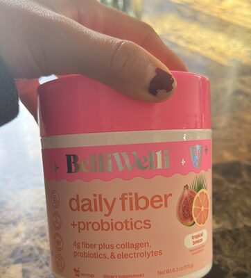 BelliWelli Daily Fiber + Probiotics Tropical Breeze Flavored source label used in the packaging illustration