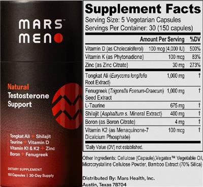 Mars Men Natural Testosterone Support product packaging
