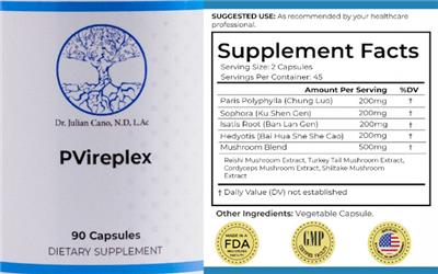 Dr. Julian Cano N.D. LAc PVireplex source label used in the packaging illustration