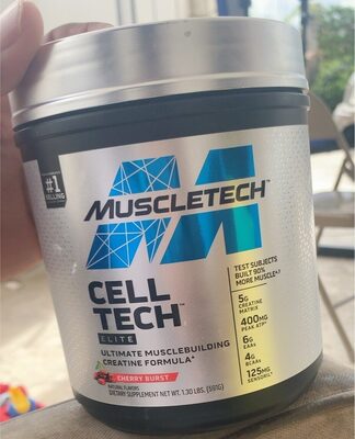 MuscleTech Cell-Tech Elite Cherry Burst source label used in the packaging illustration