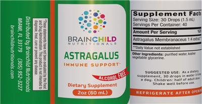 Brainchild Nutritionals Astragalus source label used in the packaging illustration