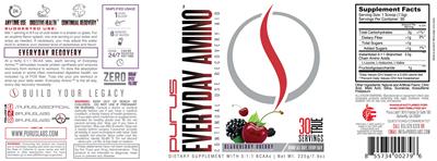 Purus Everyday Amino Blackberry Cherry source label used in the packaging illustration