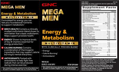 GNC Mega Men Energy & Metabolism source label used in the packaging illustration