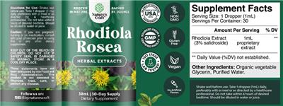 Nature's Craft Rhodiola Rosea source label used in the packaging illustration