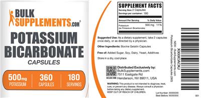 BulkSupplements.com Potassium Bicarbonate 500 mg Capsules product packaging