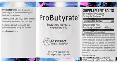 Tesseract Medical Research ProButyrate source label used in the packaging illustration