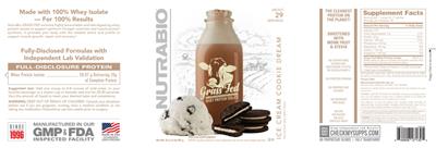 NutraBio Grass Fed Whey Protein Isolate Ice Cream Cookie Dream source label used in the packaging illustration