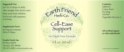 Earth Friend Herb Co. Cell-Ease Support source label used in the packaging illustration