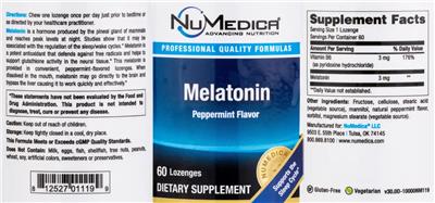 NuMedica Melatonin Peppermint Flavor source label used in the packaging illustration