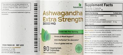 Futurebiotics Ashwagandha Extra Strength 3000 mg source label used in the packaging illustration