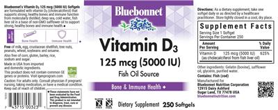 Bluebonnet Vitamin D3 125 mcg (5000 IU) product packaging