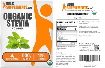 BulkSupplements.com Organic Stevia Powder 4 g product packaging