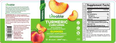 Lifeable Turmeric Curcumin 2000 mg Peach Flavor source label used in the packaging illustration