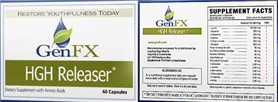 Leading Edge Health GenFX source label used in the packaging illustration