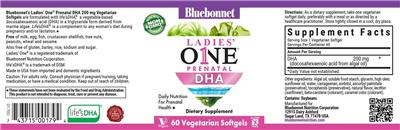 Bluebonnet Ladies One Prenatal DHA source label used in the packaging illustration