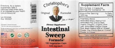 Christopher's Original Formulas Intestinal Sweep Formula source label used in the packaging illustration