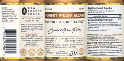 Raw Forest Foods Forest Prana Elixir Tincture source label used in the packaging illustration