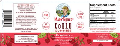Mary Ruth's CoQ10 Gummies Raspberry source label used in the packaging illustration