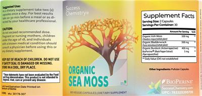 Success Chemistry Organic Sea Moss source label used in the packaging illustration