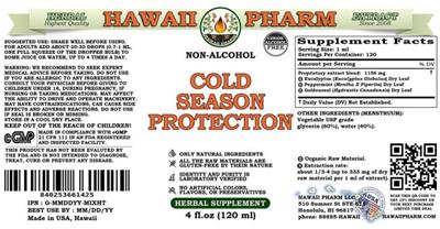 Hawaii Pharm Cold Season Protection Non-Alcohol source label used in the packaging illustration