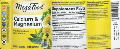 MegaFood Calcium & Magnesium source label used in the packaging illustration