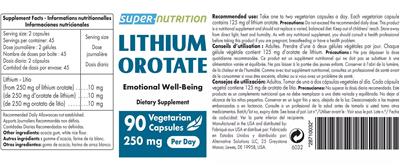 Super-Nutrition Lithium Orotate 250 mg product packaging