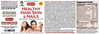 ProCaps Healthy Hair Skin & Nails source label used in the packaging illustration
