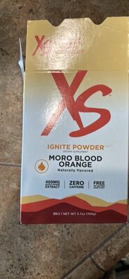 XS Ignite Powder Moro Blood Orange source label used in the packaging illustration