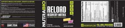 NutraBio Reload Recovery Matrix Passion Fruit source label used in the packaging illustration